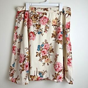 Beautiful Sonoma Floral Skirt Size XL Roses Peonies Glitter Knee Length or below